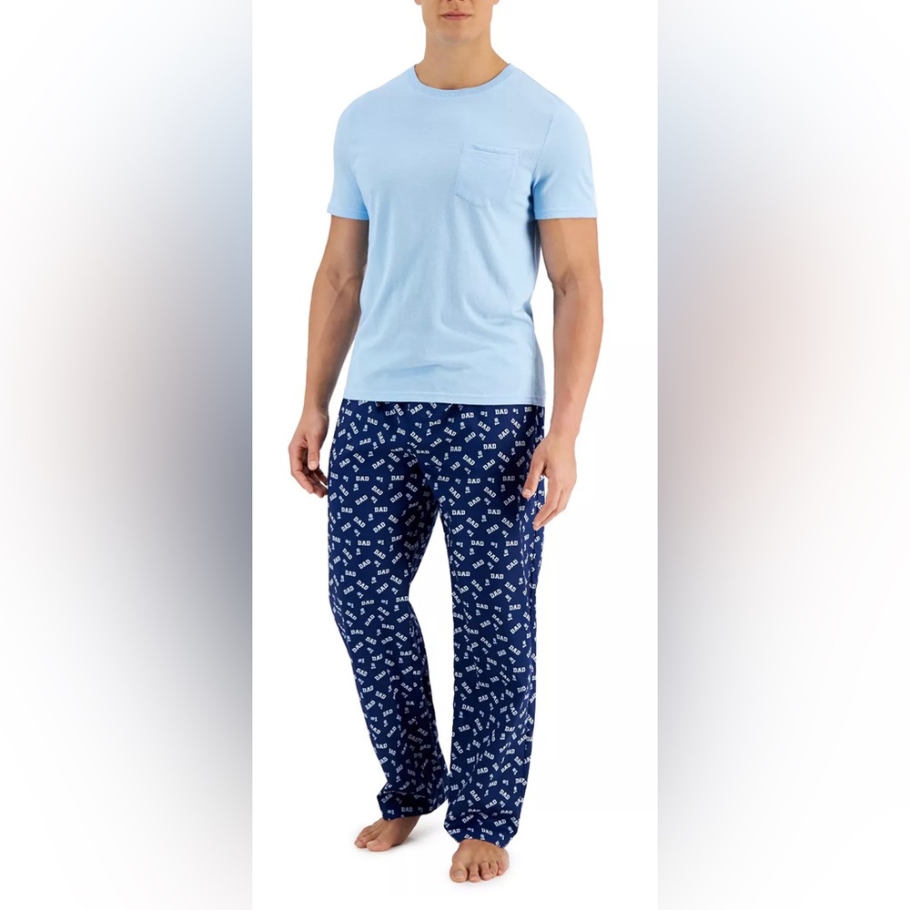 CLUB ROOM 2 Piece #1 Dad Pajama Lounge SET  T-Shirt & Pants Navy Blue Sz L